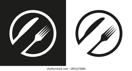 Set of fork and knife. Logotype menu. Set in flat style. Silhouette of cutlery. Vector illustration