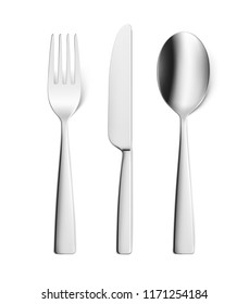 Set of fork, knife and spoon isolated on white. Vector illustration. Ready for your design. EPS10.