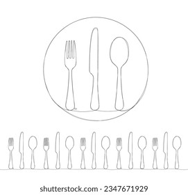 Set of fork, knife and spoon isolated on white. Vector line illustration. Ready for your design. EPS10.