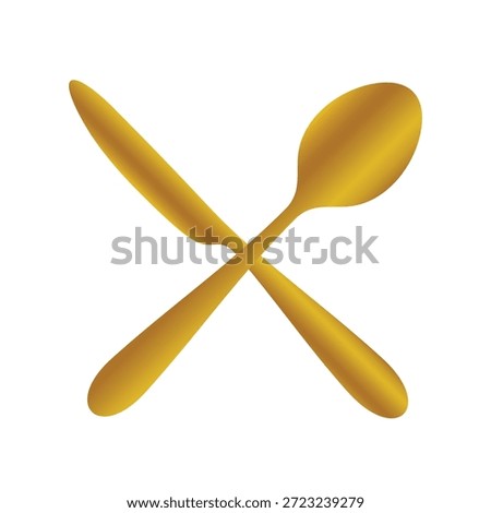 Set of fork, knife and spoon isolated on white.Golden spoon fork and knife,Fashionable modern poster for a restaurant. Top view vector illustration.