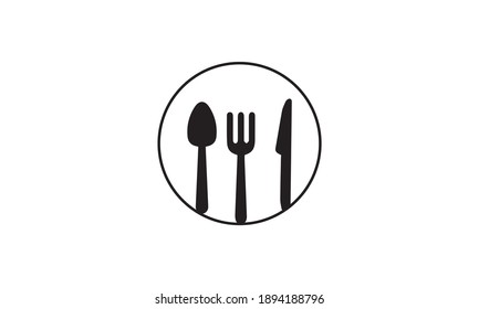 Set of fork, knife, spoon. Logotype menu. Set in flat style. Silhouette of cutlery. Vector illustration