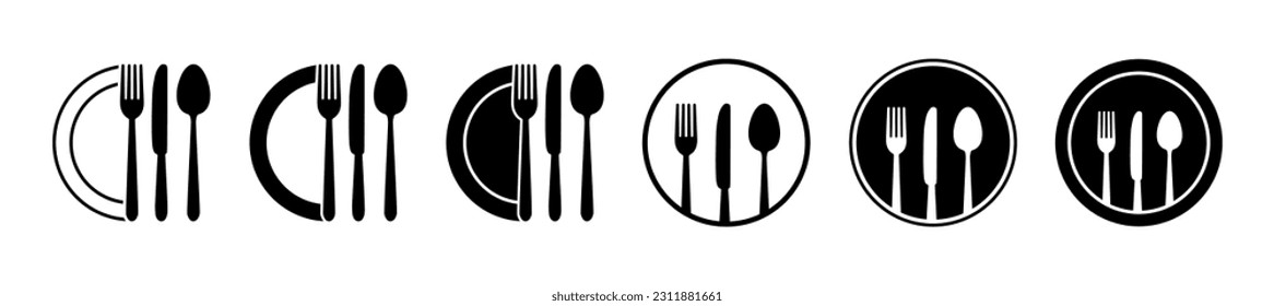 Set of fork, knife, spoon. Logotype menu. Set in flat style. Silhouette of cutlery. Vector illustration 10 eps.