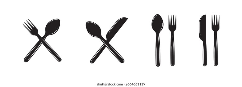 Juego de Tenedor, cuchillo, cuchara. Tenedor, cuchillo, cuchara sobre fondo blanco. Vector illustrator.eps10.