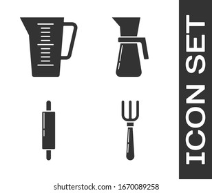 Set Fork , Measuring cup, Rolling pin  and Measuring cup icon. Vector