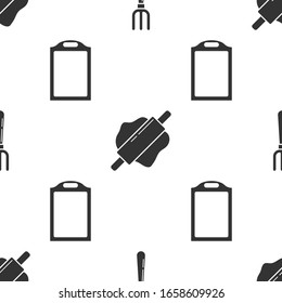Set Fork , Rolling pin  and Cutting board  on seamless pattern. Vector