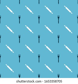 Set Fork and Rolling pin on seamless pattern. Vector
