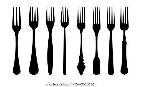 set of fork silhouettes - vector illustration	