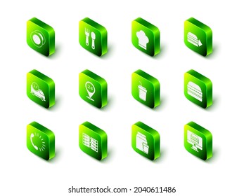 Set Fork and spoon, Chef hat, Online ordering burger delivery, Burger, Coffee cup to go,  and Restaurant cafe menu icon. Vector