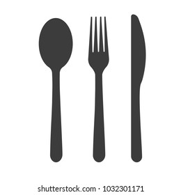 Set of fork spoon and knife. Black vector illustration on white background.