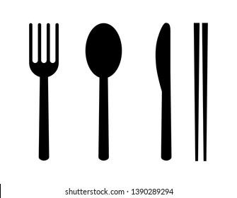 set of fork, spoon, knife and chopsticks. restaurant icons. isolated on white background vector illustration.