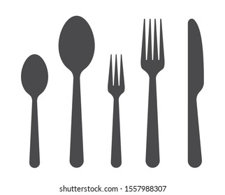 Set of fork spoon and knife graphic symbols. Black vector cutlery icons on white background - stock vector.