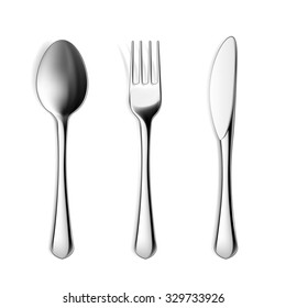 Satz Gabel, Löffel und Messer. Einzeln auf weißem Hintergrund.Cutlery. Stock-Vektorgrafik.