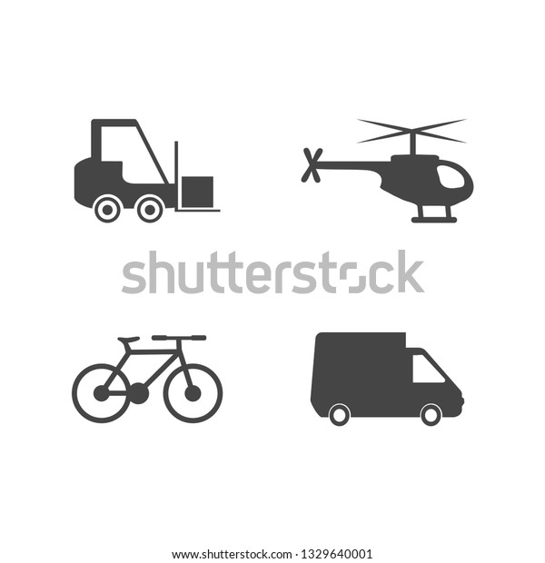 set of \
forklift, bicycle, helicopter and delivery car icons set. Vector\
illustration. transportation icons\
set