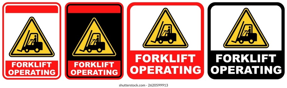 Set forklift operating safety public sign design vector illustration