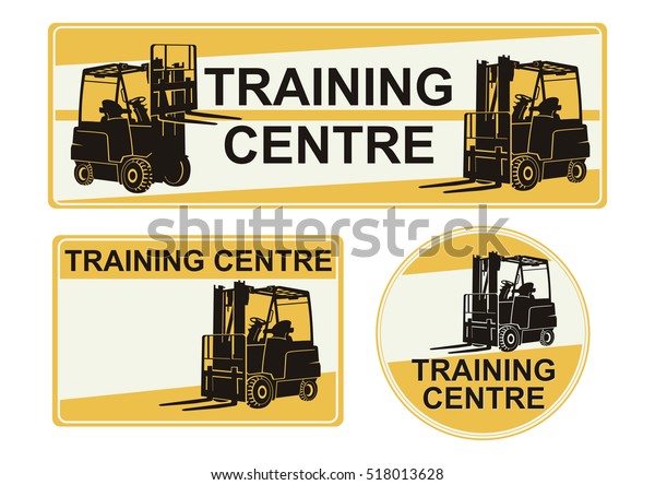 Set Forklift Training Center Stickers Flat Stock Vector Royalty Free 518013628