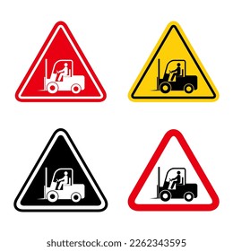 Set of Forklift transport icon, industry vehicle machine symbol, fork truck warehouse vector illustration .