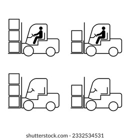 Set of Forklift transport icon, industry vehicle machine symbol, fork truck warehouse vector illustration .