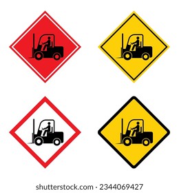 Set of Forklift transport icon, industry vehicle machine symbol, fork truck warehouse vector illustration .