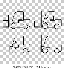 Set of Forklift transport icon, industry vehicle machine symbol, fork truck warehouse vector illustration .