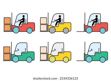 Set of Forklift transport icon, industry vehicle machine symbol, fork truck warehouse vector illustration .