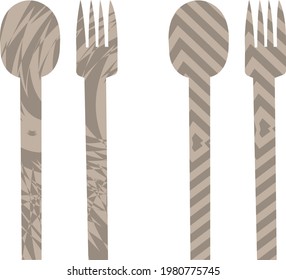 set of forks and spoons with patterns in op art style on white background concept of modern design icons for restaurants