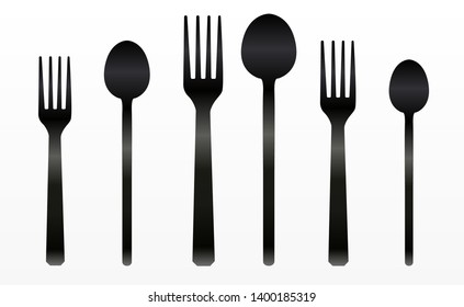  Set of forks and spoons. Vector illustration. Cutlery.
