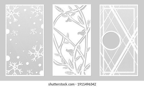 set form for cutting, birds and snowflakes for cutting, stencil for handmade, template for coloring, white paper on a gray background, embossing and cutting on a plotter