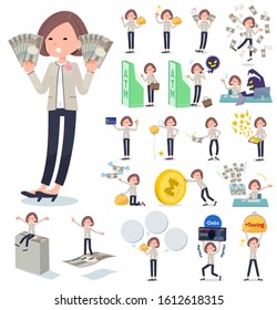 A set of formal fashion women with concerning money and economy.There are also actions on success and failure.It's vector art so it's easy to edit.
