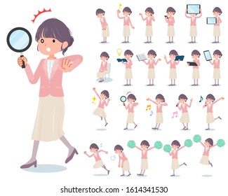 A set of formal fashion women with digital equipment such as smartphones.There are actions that express emotions.It's vector art so it's easy to edit.
