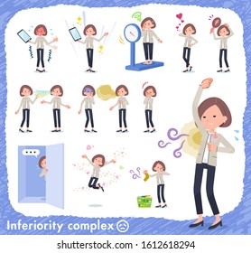 A set of formal fashion women on inferiority complex.There are actions suffering from smell and appearance.It's vector art so it's easy to edit.
