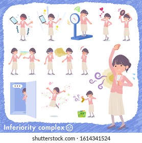 A set of formal fashion women on inferiority complex.There are actions suffering from smell and appearance.It's vector art so it's easy to edit.
