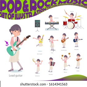 A set of formal fashion women playing rock 'n' roll and pop music.There are also various instruments such as ukulele and tambourine.It's vector art so it's easy to edit.
