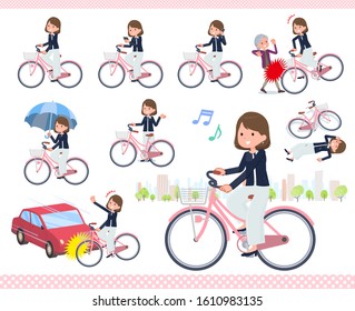 A set of formal fashion women riding a city cycle.There are actions on manners and troubles.It's vector art so it's easy to edit.

