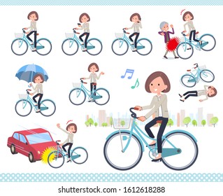 A set of formal fashion women riding a city cycle.There are actions on manners and troubles.It's vector art so it's easy to edit.
