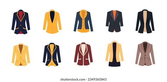 Set of formal suit jackets, cartoon flat illustration design vector