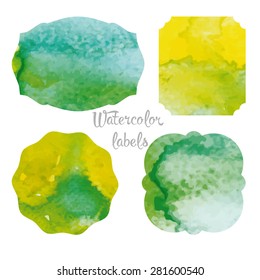 Set forms of retro labels. Labels with watercolor casting. Gamma yellow-green.