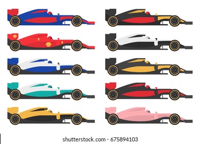 Set Of Formula 1 (one) Racing Car Icons. Vector