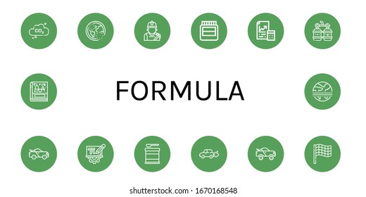 Conjunto de iconos de fórmula. Como el dióxido de carbono, el ozono, el minero, las hormonas, las matemáticas, el oxígeno, el camión de carreras, las matemáticas, la fórmula, las emisiones, la bandera racial, el cálculo, el ecuador, los iconos de la fórmula