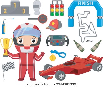 Set of formula racing car elements