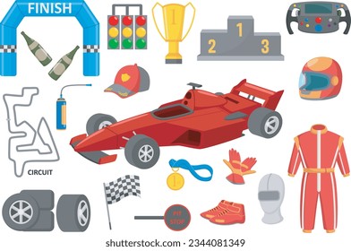 Set of formula racing car elements