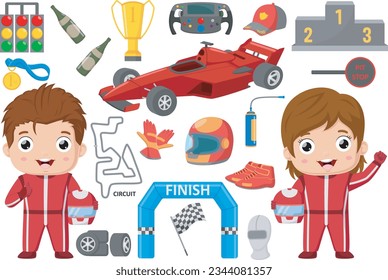 Set of formula racing car elements