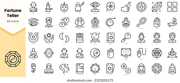 Set of fortune teller Icons. Simple line art style icons pack. Vector illustration