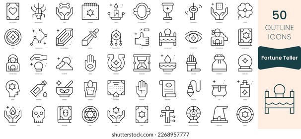 Set of fortune teller icons. Thin linear style icons Pack. Vector Illustration