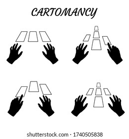 Set fortune-telling on the cards.
Taro reading.
Prediction of fate, vision of the future, divination.
Vector illustration