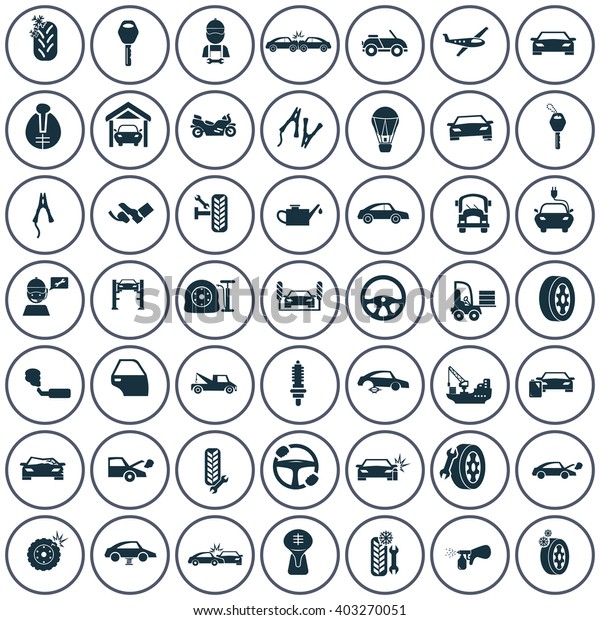 Set of\
forty nine transport and car service\
icons
