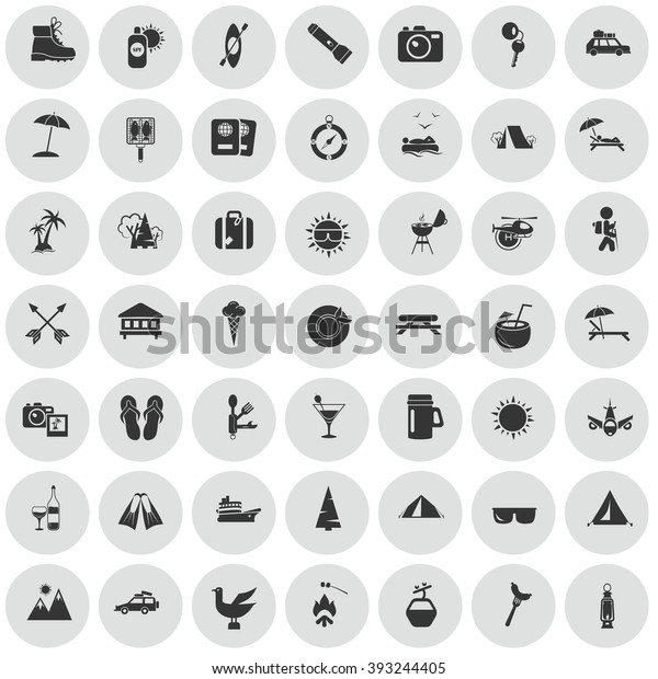 Set of forty nine\
travel and camping icons