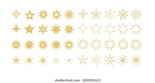 conjunto de cuarenta estrellas - íconos de línea plana y geométrica para invitación a fiesta navideña, decoración, textura festiva conjunto de vectores aislados