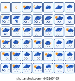 Set of forty two weather forecast color vector icons isolated on the white background 