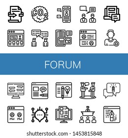 Set of forum icons such as Feedback, Testimonial, Co, Chat, Blog, Remove friend, Talk, Speech, Chatting , forum