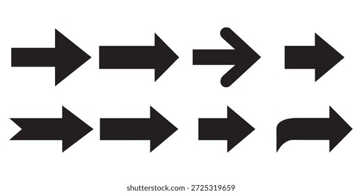 Un conjunto de flechas hacia adelante, grandes y audaces. Diseño de signo y símbolo de icono de flecha con aislado sobre un fondo blanco.